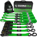 Rhino USA Medium Duty Ratchet Strap Tie-Down 4-Pack (Green) - RCHT-4PACK-GRN