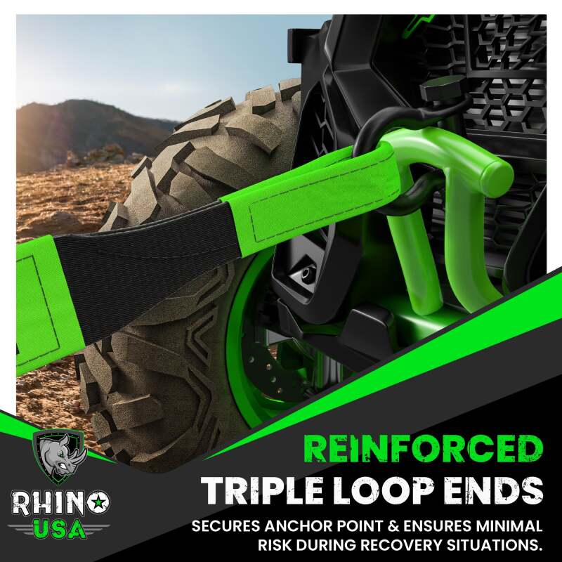 Rhino USA Recovery Tow Strap 3 in x 20 ft, Heavy-Duty Black Power Sports Tow Rope