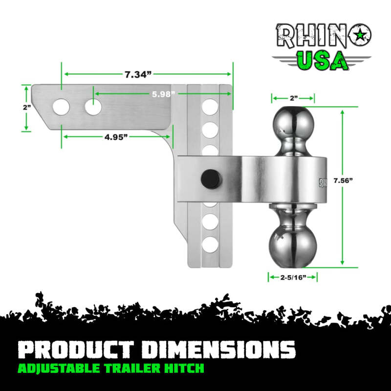Rhino USA 6-Inch Heavy Duty Drop Hitch for 2-Inch Receiver – Silver, Part RG-HTDROP2-SVR