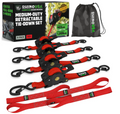 Rhino USA Retractable Ratchet Straps 4-Pack, 1 Inch x 10 Feet, Red