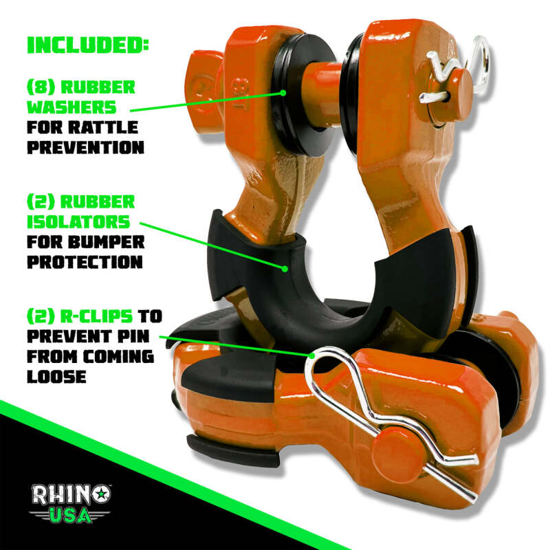 Rhino USA 8 Ton Super Shackle 2-Pack (Orange) - Heavy-Duty Off-Road Recovery Shackles