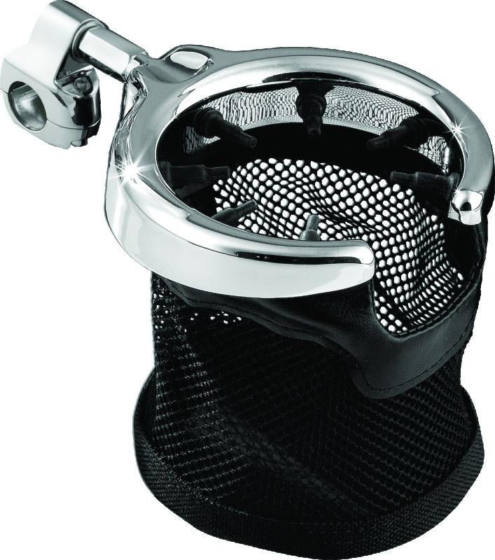 Kuryakyn Drink Holder with Mesh Basket for 1-1/4 Inch Handlebar Clamp - Chrome
