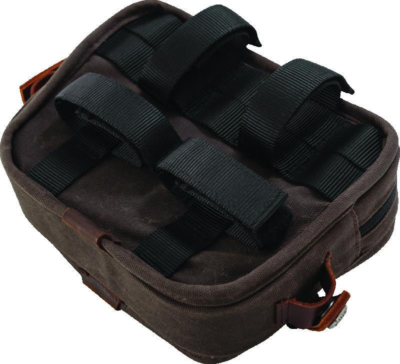 Burly Brand Handlebar Bag - Dark Oak | Versatile T-Bar Motorcycle Storage with Durable Waxed Cotton Canvas