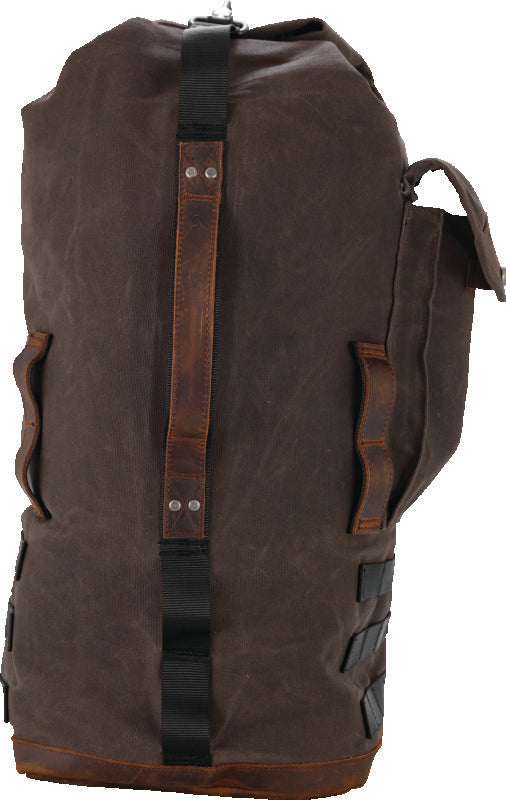 Burly Brand Voyager Sissy Bar Backpack - Dark Oak with Leather Paneling and Multi-Carry Options