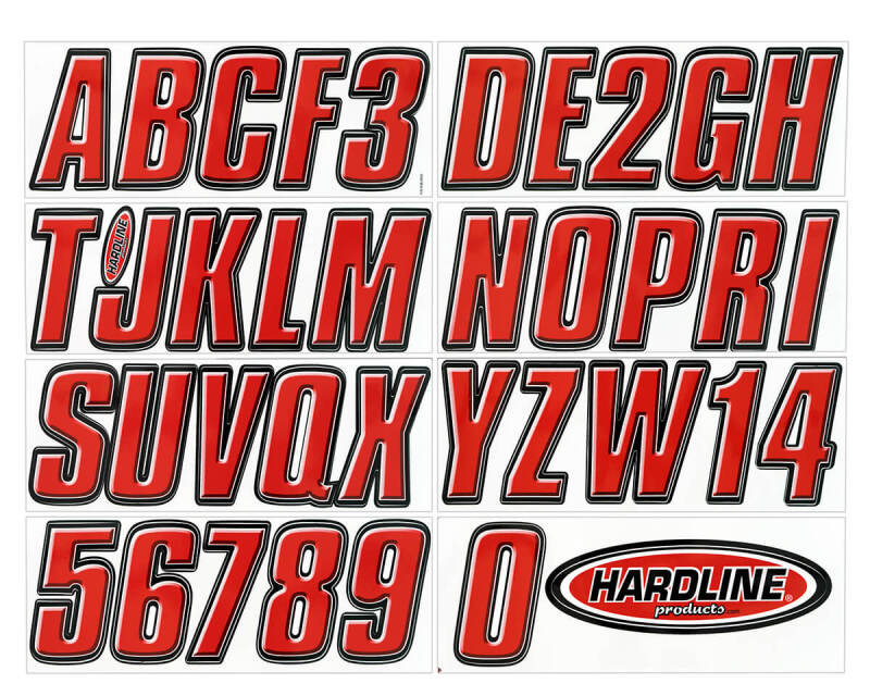 Hardline Boat Lettering Registration Kit 3-inch - Black and Red for Marine Vessels