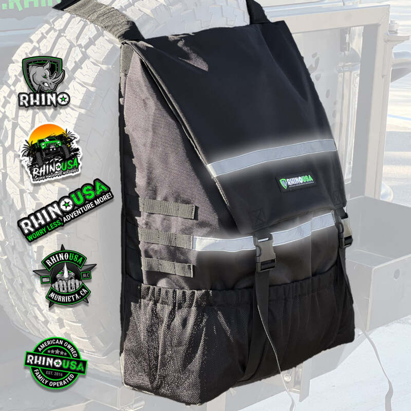 Rhino USA Spare Tire Trash Bag - Black, 25 Gallon Capacity with Reflective Stripes for Low Light Visibility