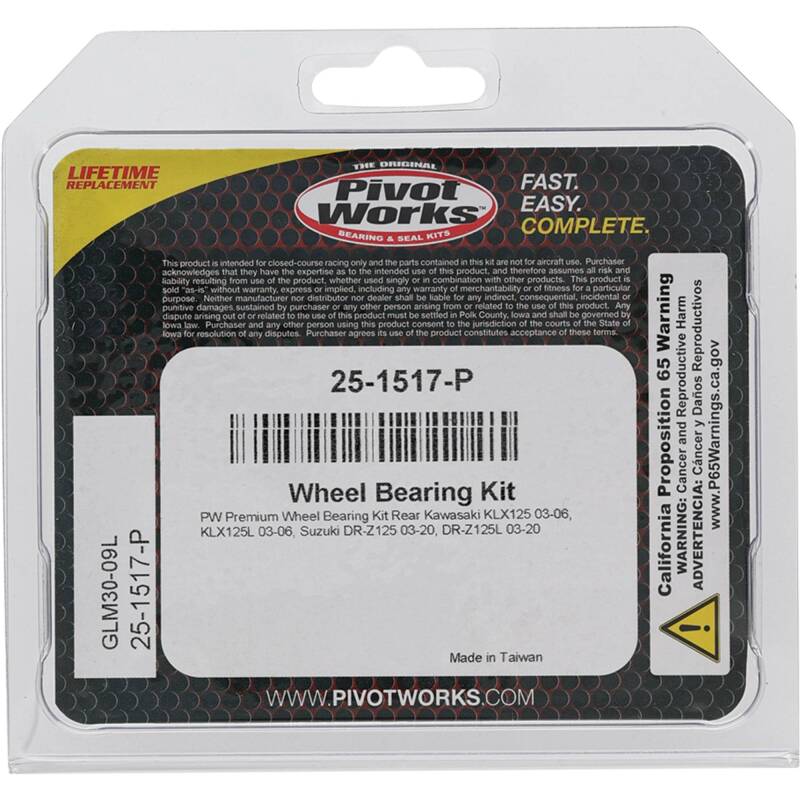 Pivot Works Premium Wheel Bearing Kit for Kawasaki KLX125 and Suzuki DR-Z125 (Part #25-1517-P)