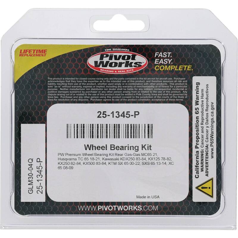 Pivot Works Premium Wheel Bearing Kit for Kawasaki KX Series - Part Number 25-1345-P
