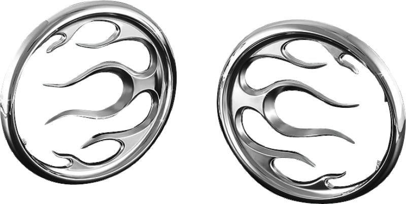 Kuryakyn Flame Speaker Grills Chrome for Harley-Davidson Touring Models Part 3788