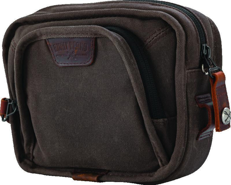 Burly Brand Handlebar Bag - Dark Oak | Versatile T-Bar Motorcycle Storage with Durable Waxed Cotton Canvas