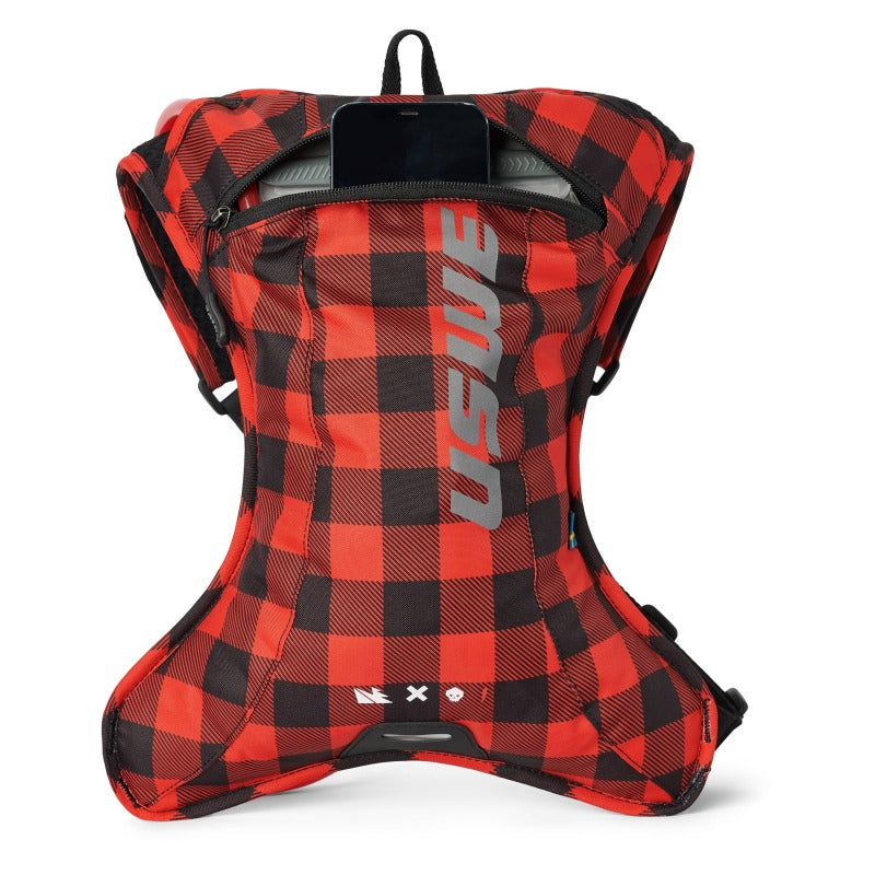 USWE Outlander Hydration Pack 2L - Flannel Red and Black, Lightweight and Bounce-Free Design
