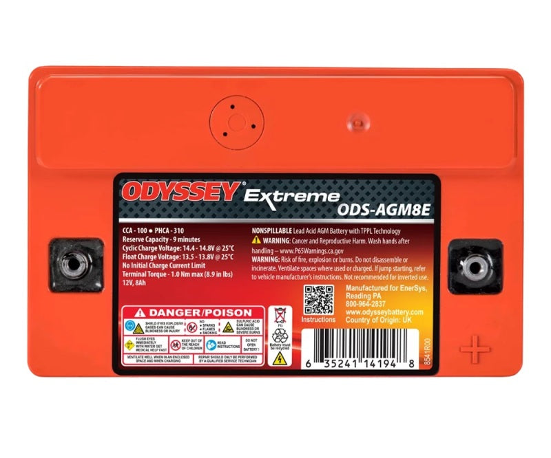 Odyssey Battery Powersport Extreme AGM Battery (Part Number: ODS-AGM8E) for Powersports Vehicles