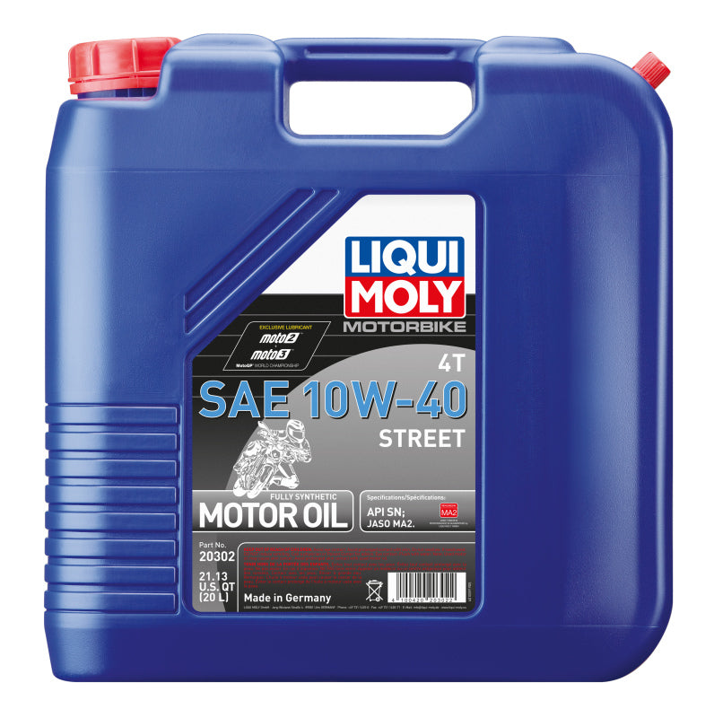 LIQUI MOLY 20L Motorbike 4T SAE 10W40 Street Synthetic Engine Oil for Powersports Vehicles