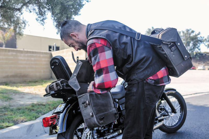 Burly Brand Voyager Saddlebag for Harley-Davidson and Triumph Motorcycles - Dark Oak