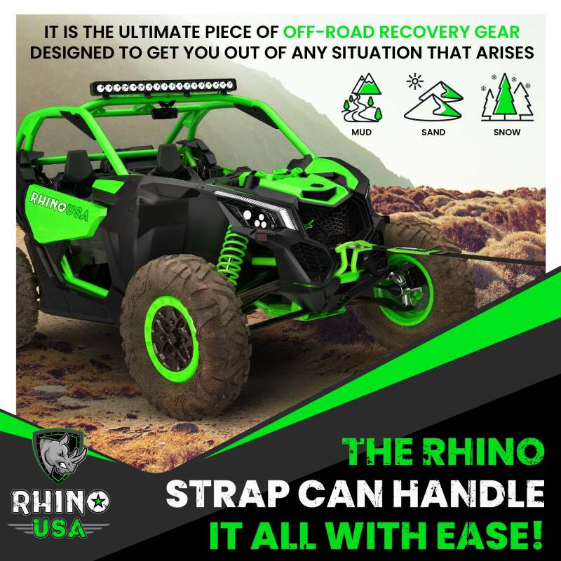 Rhino USA Recovery Tow Strap 3 Inch x 30 Feet - Heavy Duty Black Tow Strap with 31,518 lbs Break Strength