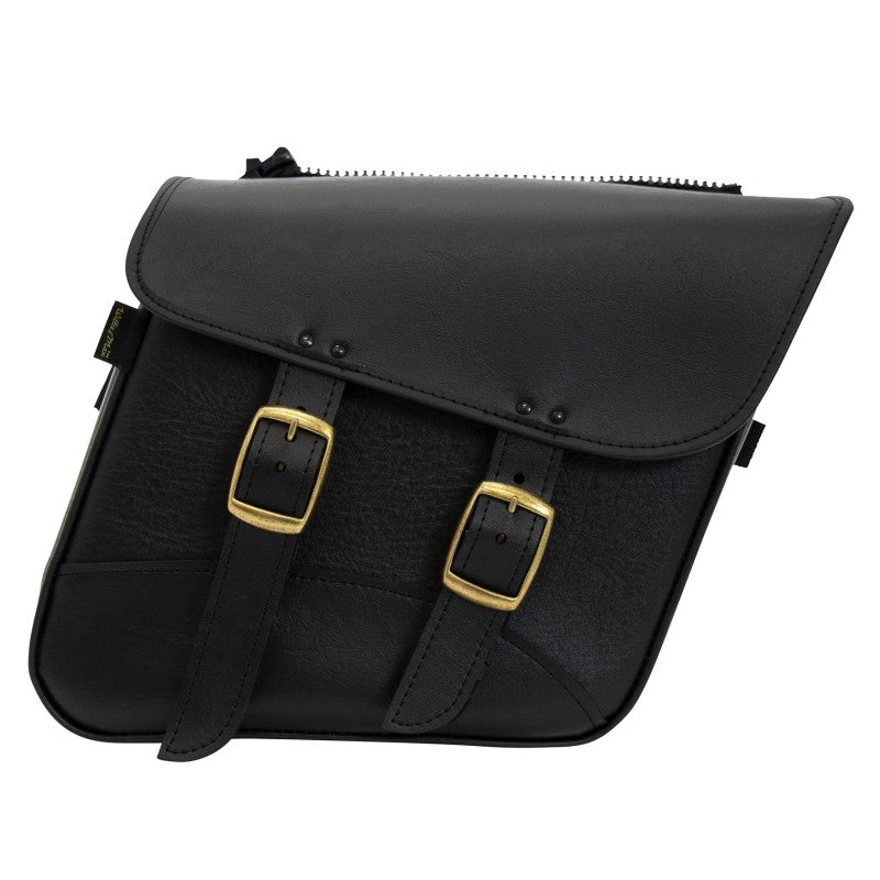 Willie & Max Brass Monkey Compact Slant Saddlebag Set - Black, 12in L x 9.5in H x 5.5in W, Vintage American Motorcycle Style