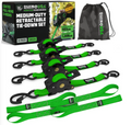 Rhino USA Retractable Ratchet Straps 4-Pack 1 Inch x 10 Feet Green