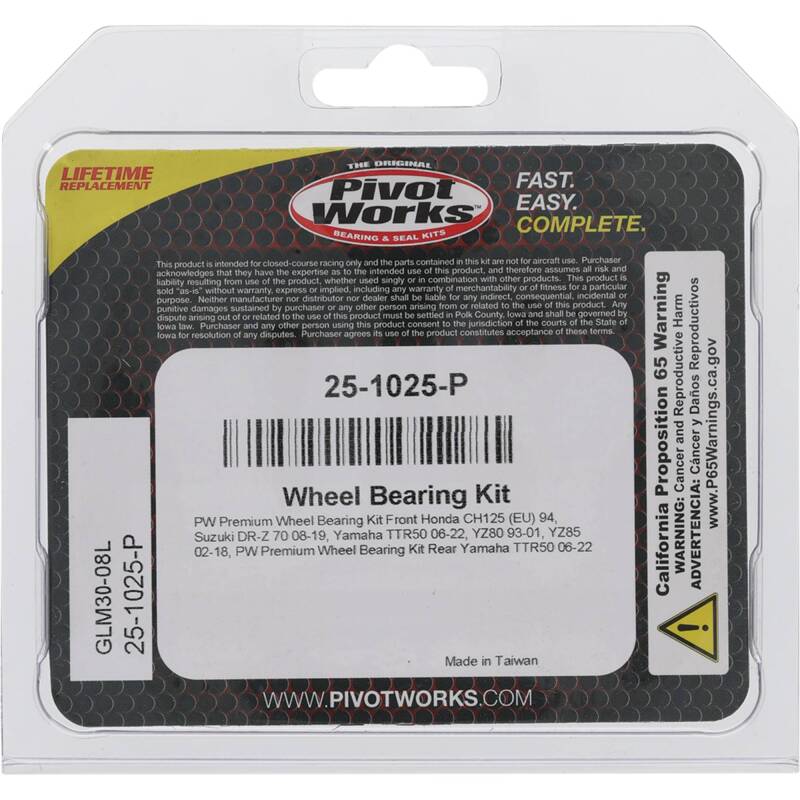 Pivot Works Premium Wheel Bearing Kit for Yamaha YZ80 and YZ85 Models