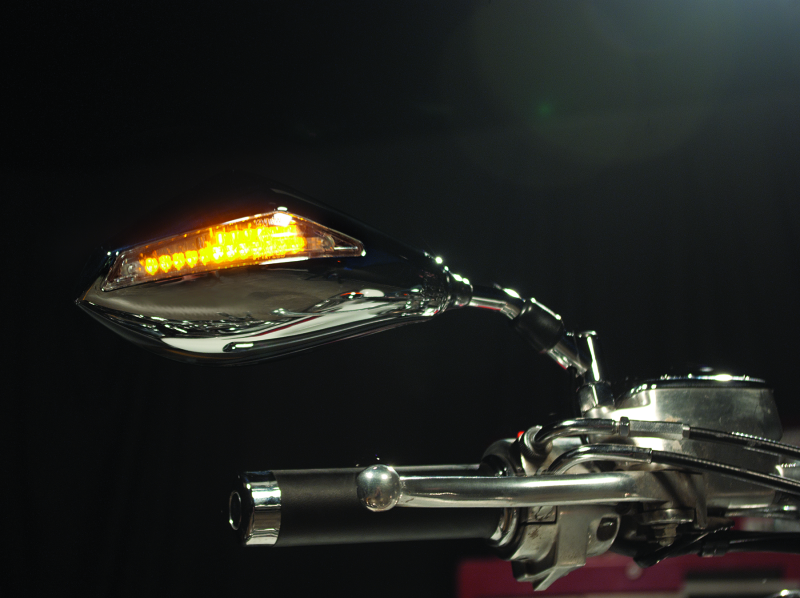 BikeMaster Universal Mirror with Integrated LED Turn Signals - Chrome, 10mm Mount - Pair