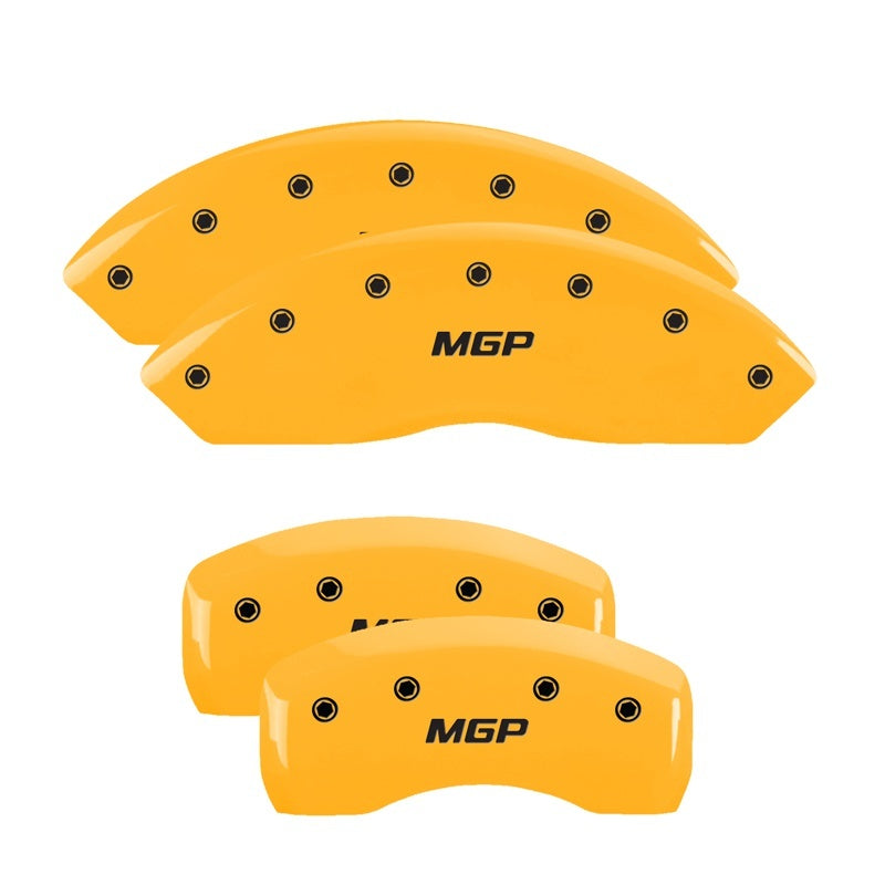 MGP 4 Caliper Covers for BMW 320i 2004-2011 – Yellow Powder Coat Finish with Black Engraved Characters