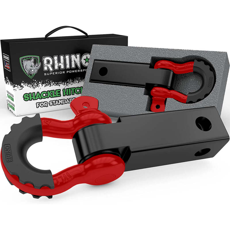 Rhino USA Shackle Hitch Receiver with D-Ring (Red) – Heavy Duty PowerSports Towing Accessory