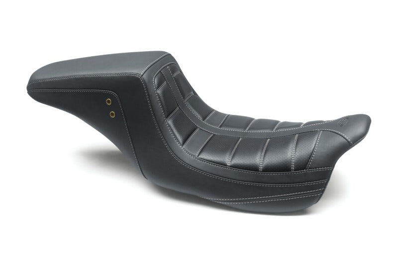Mustang Motorcycle Squareback 1-Piece Seat for Harley-Davidson Touring 2008-2021 - Black with Gray Stitching