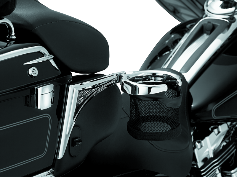 Kuryakyn Passenger Drink Holder with Basket for 1998-2013 Harley Touring Models - Right Side Chrome Part 1482