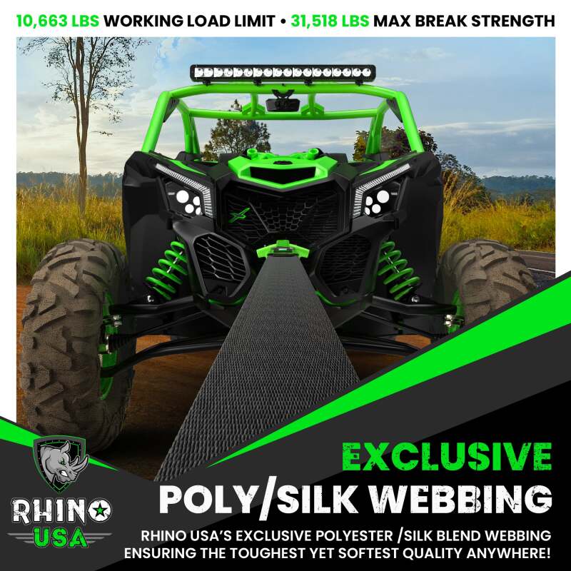 Rhino USA Recovery Tow Strap 3 in x 20 ft, Heavy-Duty Black Power Sports Tow Rope