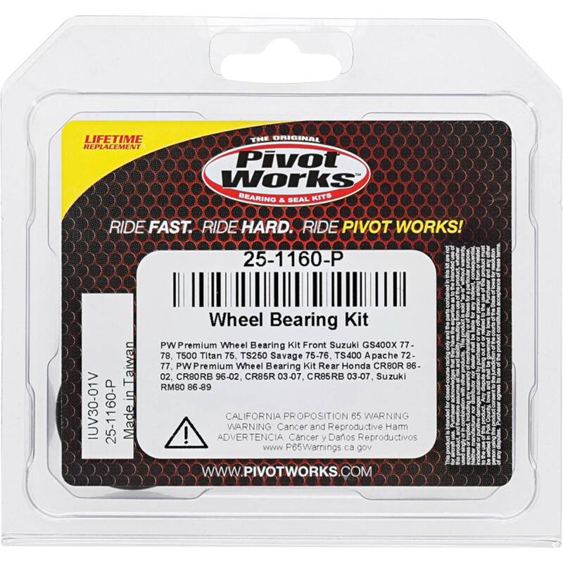 Pivot Works Premium Wheel Bearing Kit for Suzuki T500 Titan, Honda CR80R, and More – Part 25-1160-P