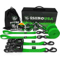 Rhino USA Heavy Duty Ratchet Tie-Downs 2-Pack (Green), 1.6 Inch x 8 Feet