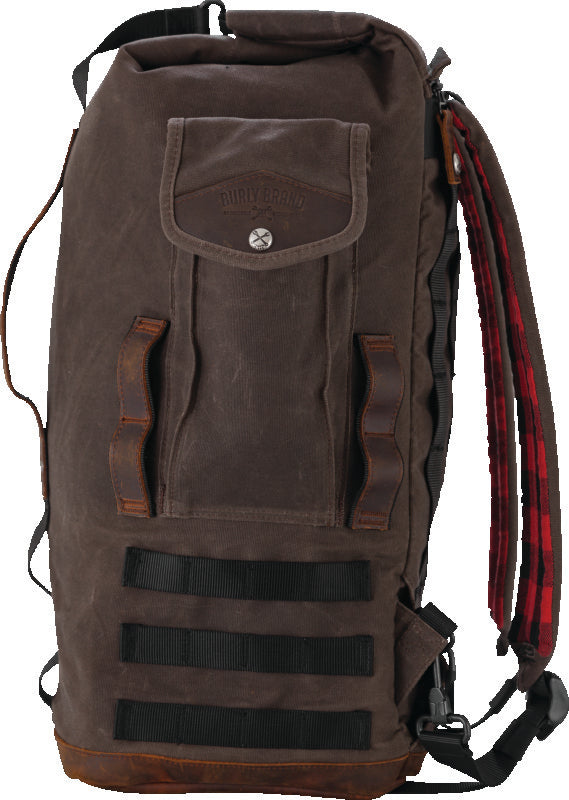 Burly Brand Voyager Sissy Bar Backpack - Dark Oak with Leather Paneling and Multi-Carry Options