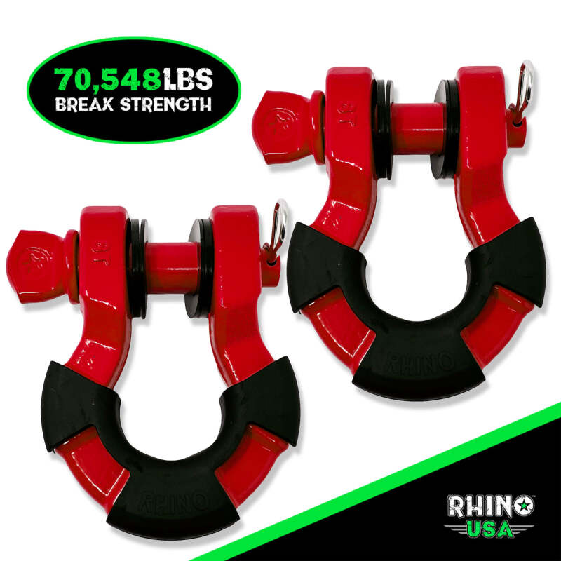 Rhino USA 8 Ton Super Shackle 2-Pack (Red) – Heavy-Duty Off-Road Recovery Shackles