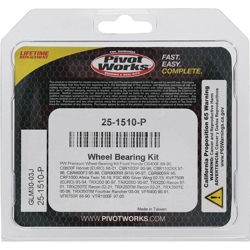 Pivot Works Premium Wheel Bearing Kit for Honda CBR and TRX Models – Part #25-1510-P