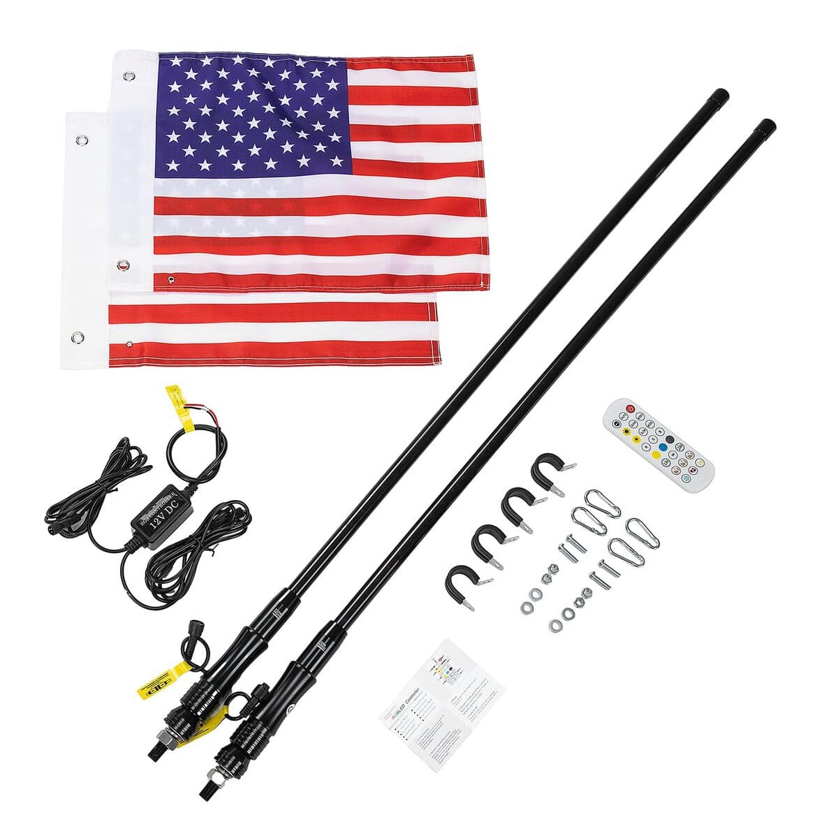 Kemimoto Polaris Ranger 4ft Black Limited LED Whip Light w/ RF Remote Control - 2Pcs