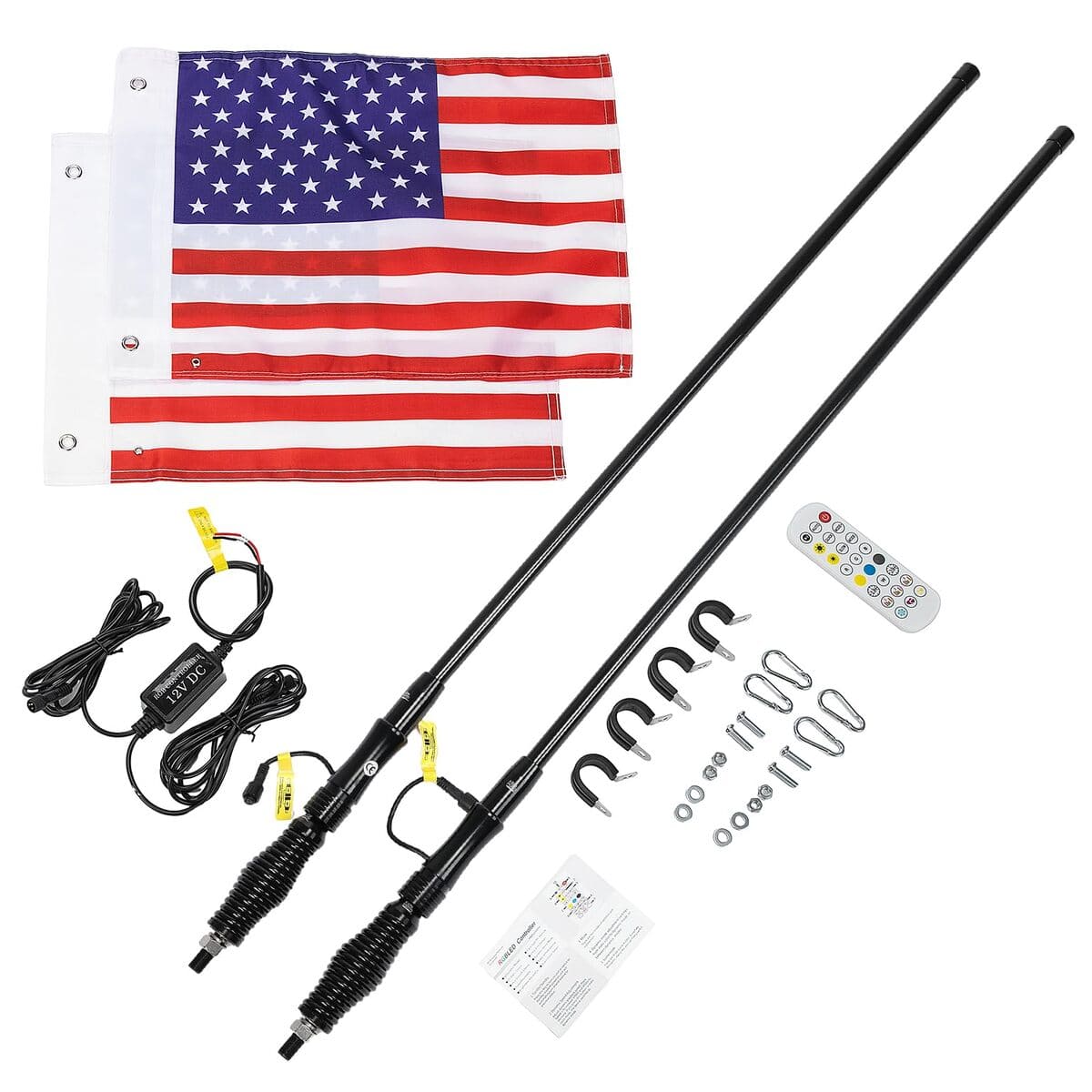 Kemimoto Polaris Ranger 4ft Black Limited LED Whip Light w/ RF Remote Control - 2Pcs
