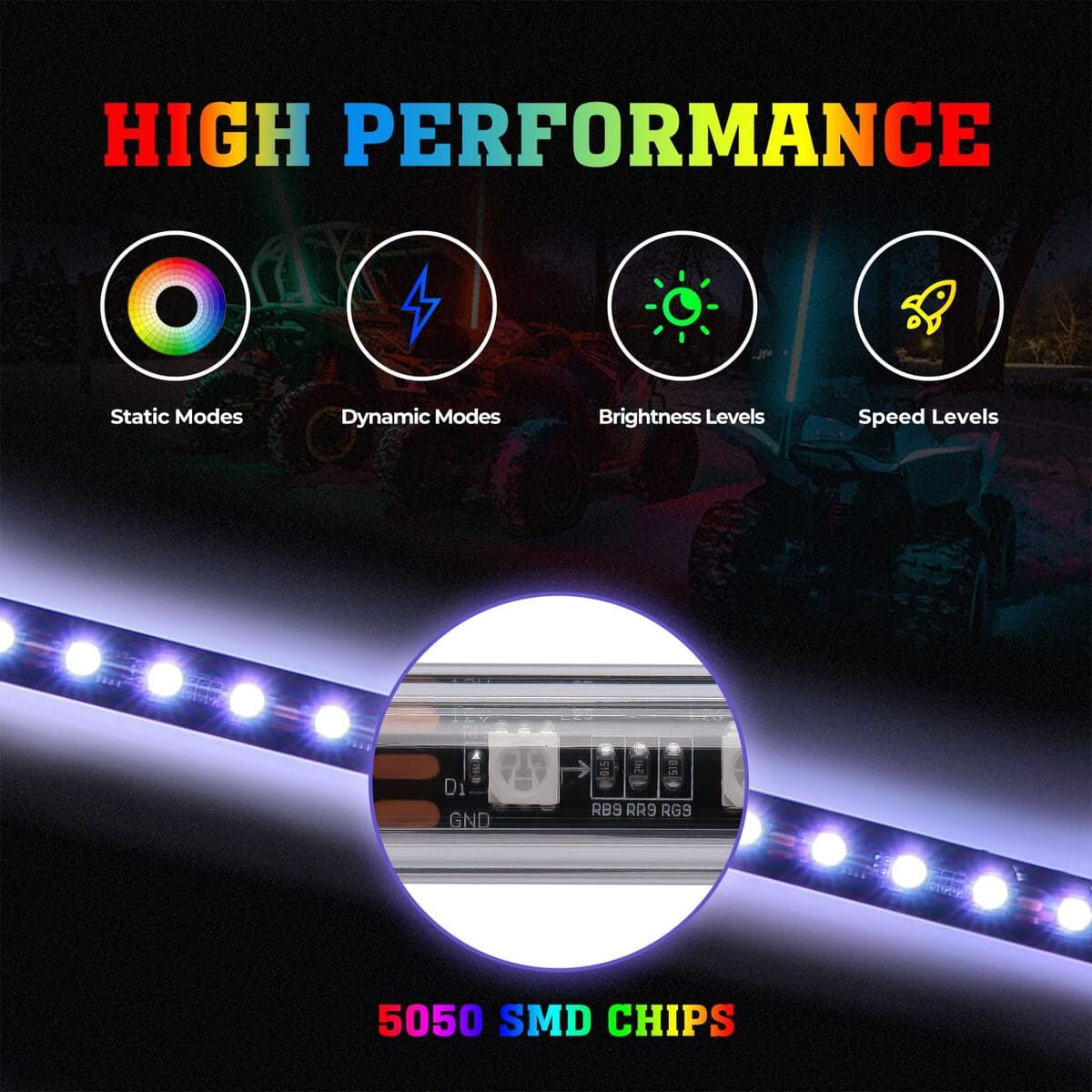 Kemimoto Polaris Ranger 4ft Black Limited LED Whip Light w/ RF Remote Control - 2Pcs