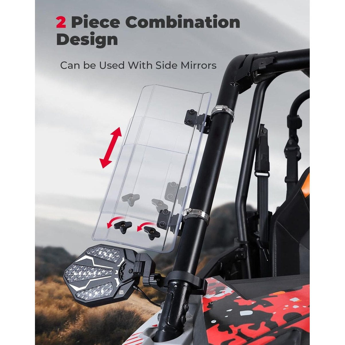 Kemimoto 1.5"-2.2" Roll Bar UTV Side Wind Deflectors - 2 Pcs