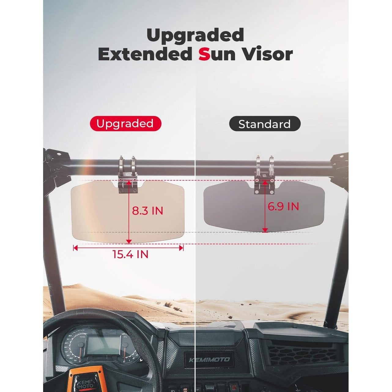 Kemimoto 1.5”-2” Roll Bars Oversized Upgraded UTV Sun Visor Mirror