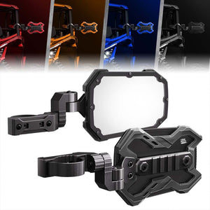 Kemimoto 1.65-2 Inch Roll Bar CNC UTV X Mirror w/ Integrated Light Mount - 1 Pair