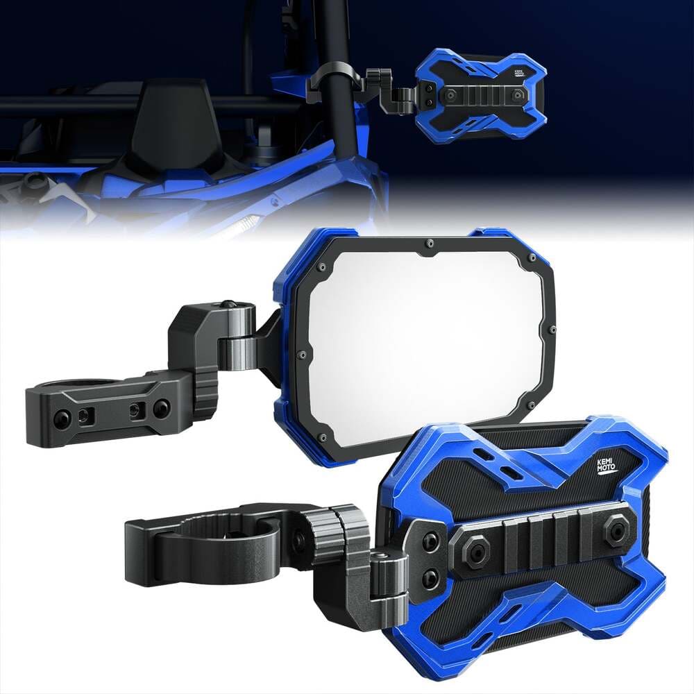 Kemimoto 1.65-2 Inch Roll Bar CNC UTV X Mirror w/ Integrated Light Mount - 1 Pair
