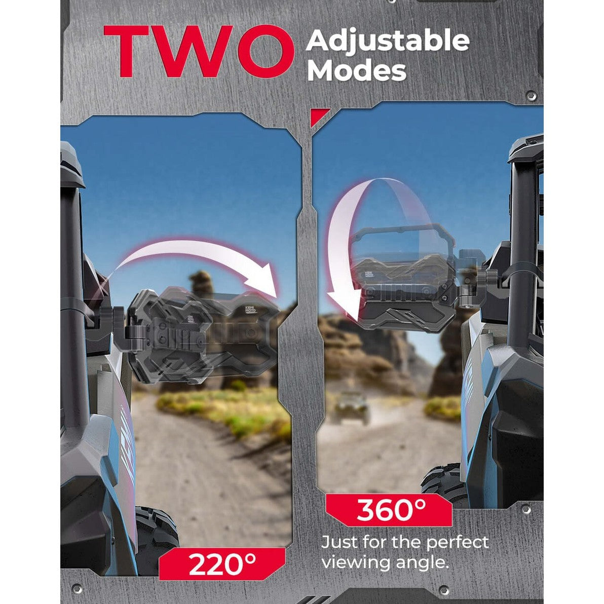 Kemimoto 1.65-2 Inch Roll Bar CNC UTV X Mirror w/ Integrated Light Mount - 1 Pair