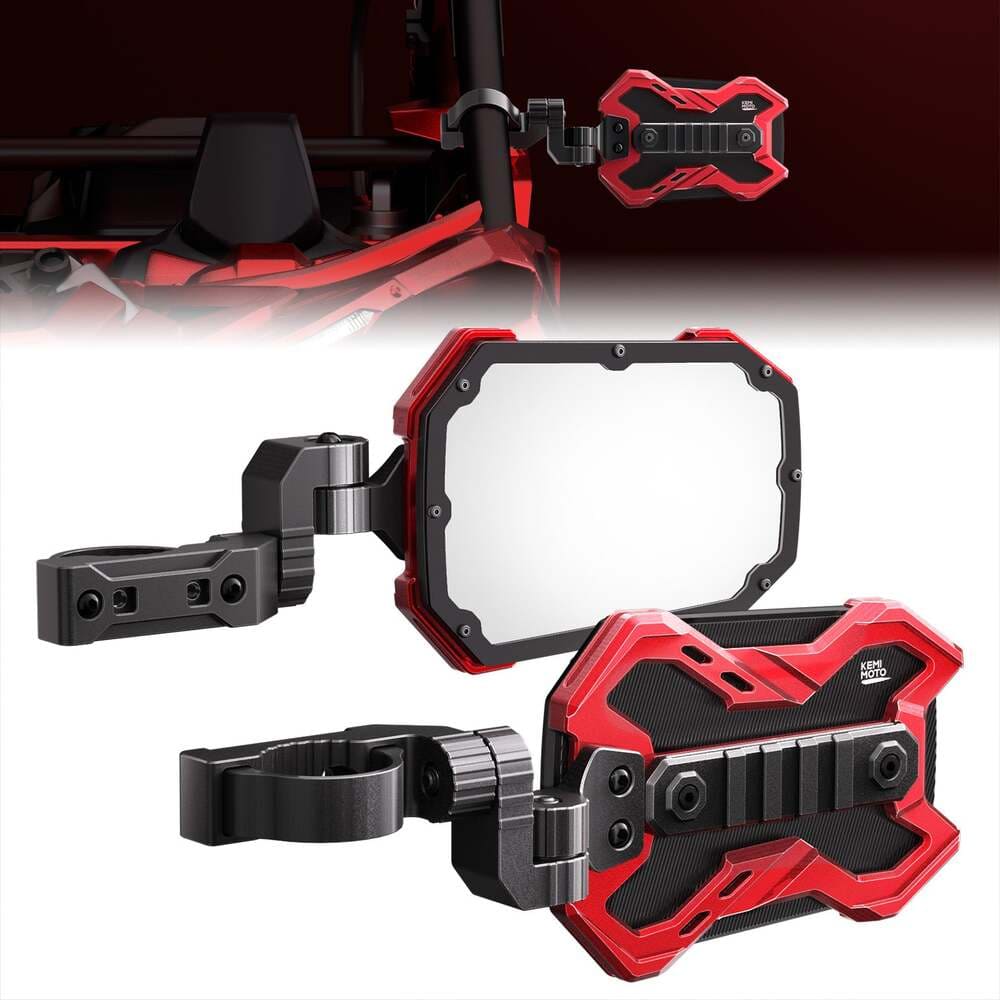Kemimoto 1.65-2 Inch Roll Bar CNC UTV X Mirror w/ Integrated Light Mount - 1 Pair