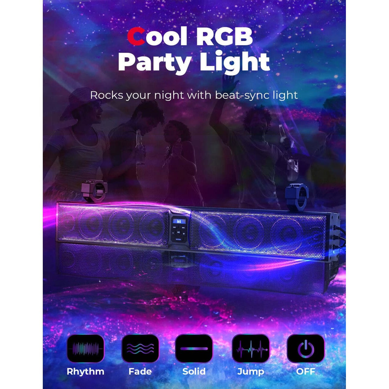 Kemimoto 1.75''-2.25'' Roll Bar 8-Speaker RGB UTV Bluetooth Sound Bar - 33"