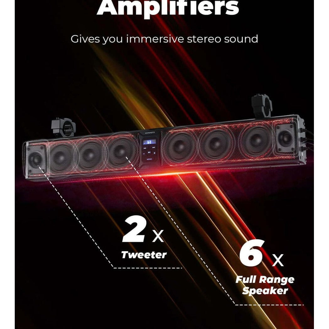 Kemimoto 1.75''-2.25'' Roll Bar 8-Speaker RGB UTV Bluetooth Sound Bar - 33"