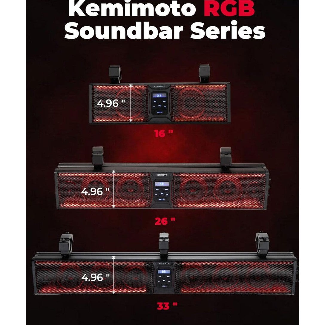 Kemimoto 1.75''-2.25'' Roll Bar 8-Speaker RGB UTV Bluetooth Sound Bar - 33"