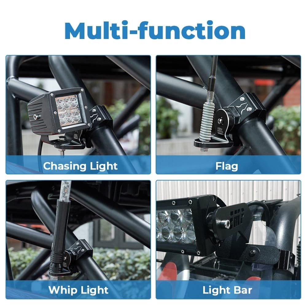 Kemimoto 1.75"-2" Roll Bar UTV Flag & Whip Light Mount