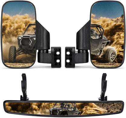 Kemimoto Side Mirrors & Rear Mirror w/1.75"-2" Roll Bar Cage