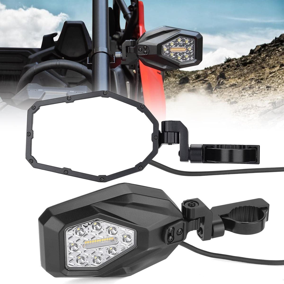 Kemimoto '11-'20 Can-Am Commander New Design LED Turn Signal Lights Mirrors