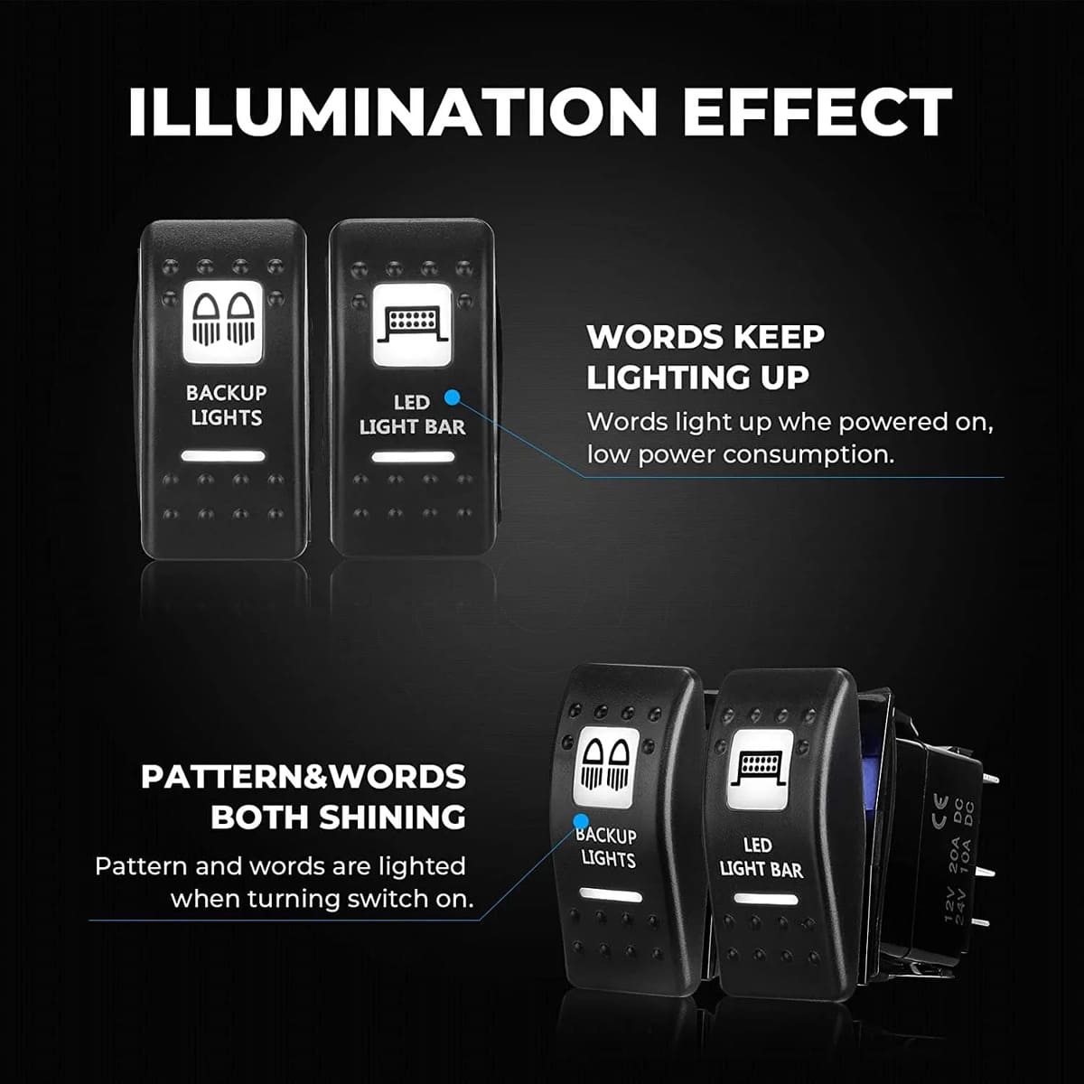 Kemimoto 12V Switch On-Off APP Control & Flag mount & Whip Light w/RF - 2Pcs