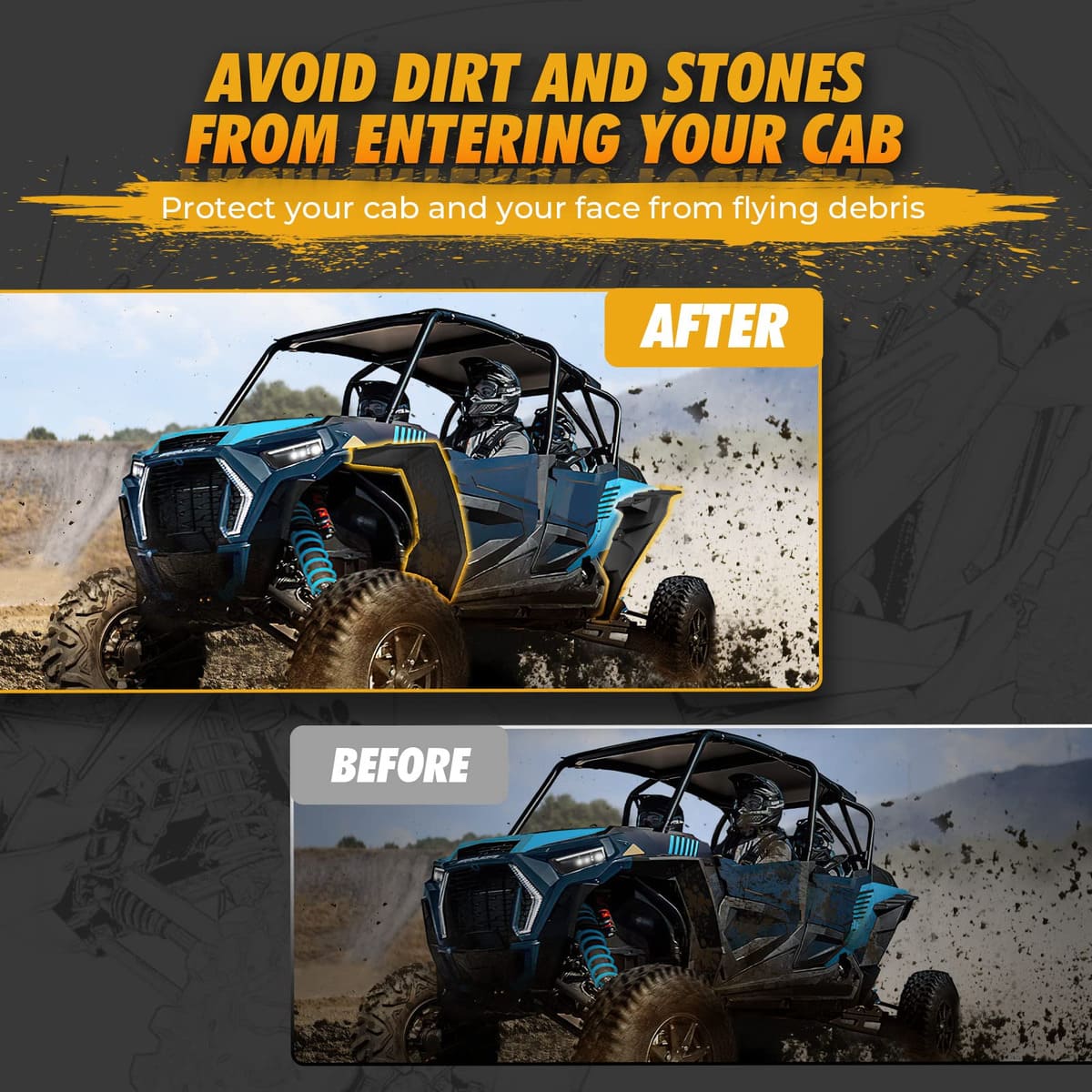 Kemimoto '14-'23 Polaris RZR XP 1000 8.5" Mud Flap Fender Flares